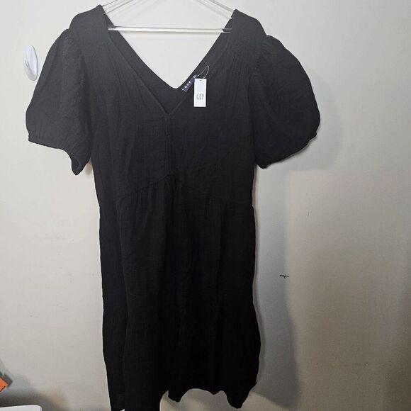 GAP Dresses & Skirts - Gap Crinkle Gauze Puff Sleeve Tiered V Neck Mini Dress S/595209-05 NWT Womens Bl